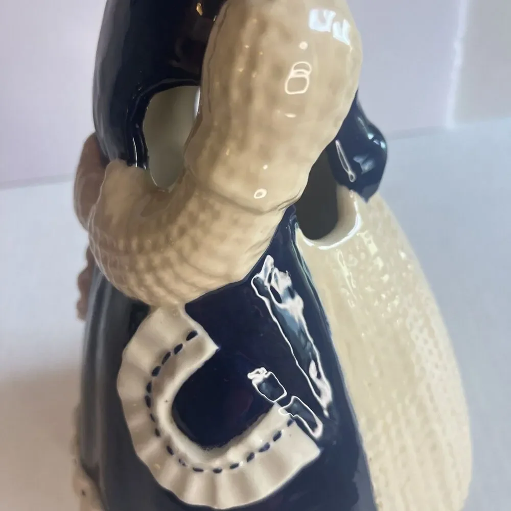 70s Vintage Sittre Ceramic Burlap Rug Doll Ceramic Utensil Holder Navy White